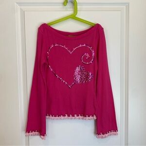 Pink Ribbed Long Sleeve Heart Valentine- Junior S (or would fit about girls 14)